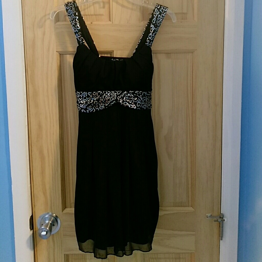 Black and silver above the knee length dress
